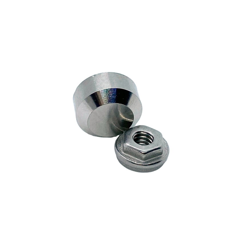 Chamfered Stainless Steel Washer Cap and Nut for Swage Threaded Terminals - PanoRAIL®
